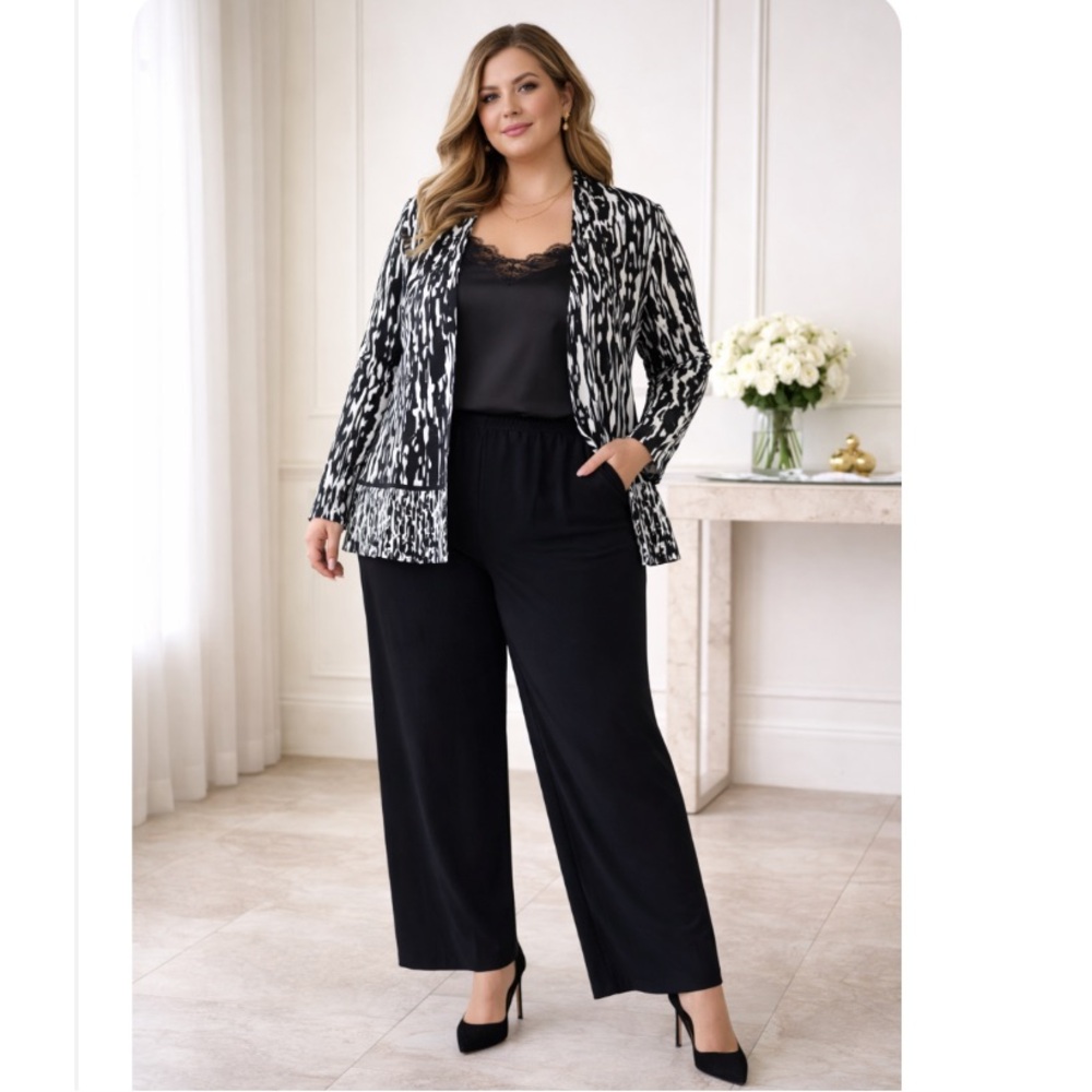 Perceptions NEW YORK ZS 18 2-Piece Set Black Wide Leg Pants & Printed Cardigan
